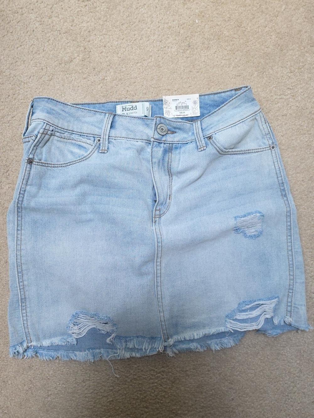 Mudd Light Blue Distressed Denim Mini Skirt